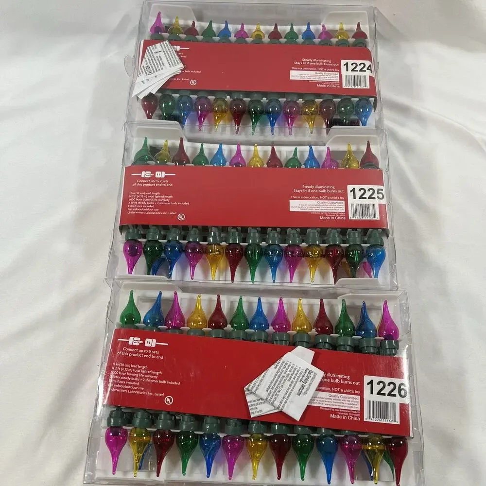 Holiday Home Set of 3 Shimmering Flame Tip Tear Drop Light Sets Vintage Style